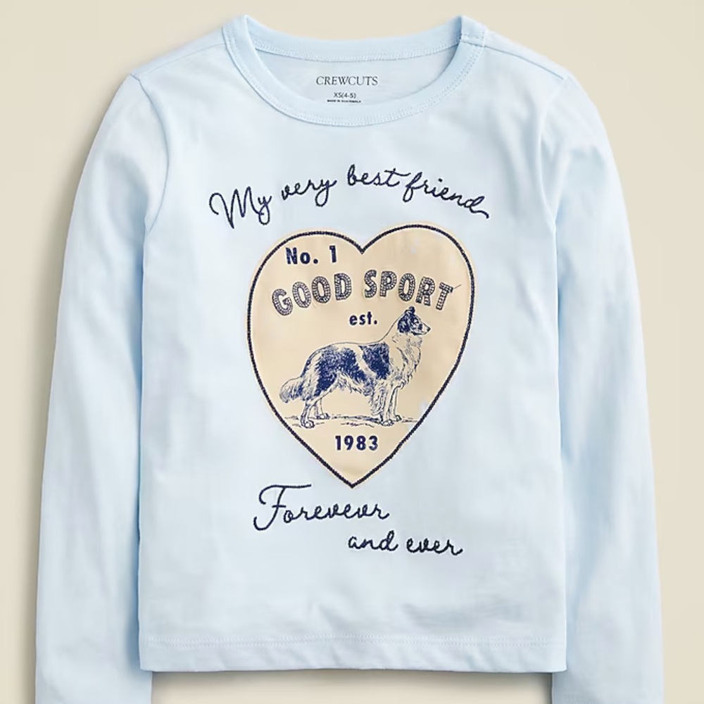 Crewcuts Girls' long-sleeve "good sport" dog graphic T-shirt with embroidery